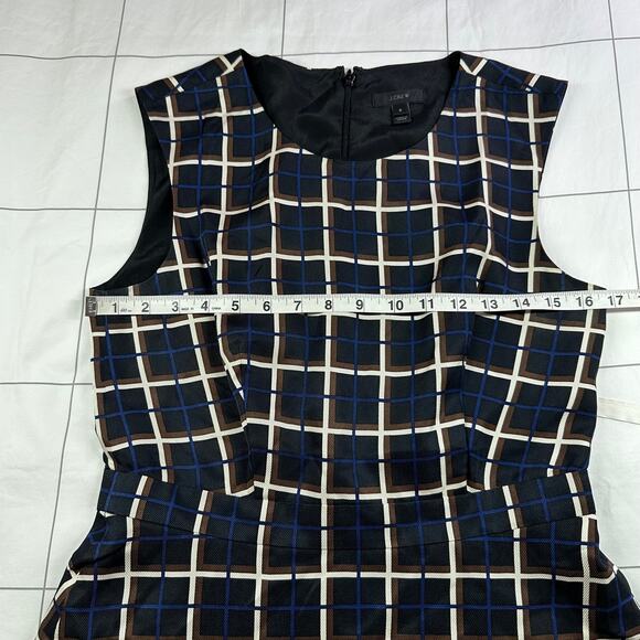 J.Crew Dress Womens 6 Black Windowpane Silk Aline Fit Flare Sleeveless Preppy - Picture 7 of 10